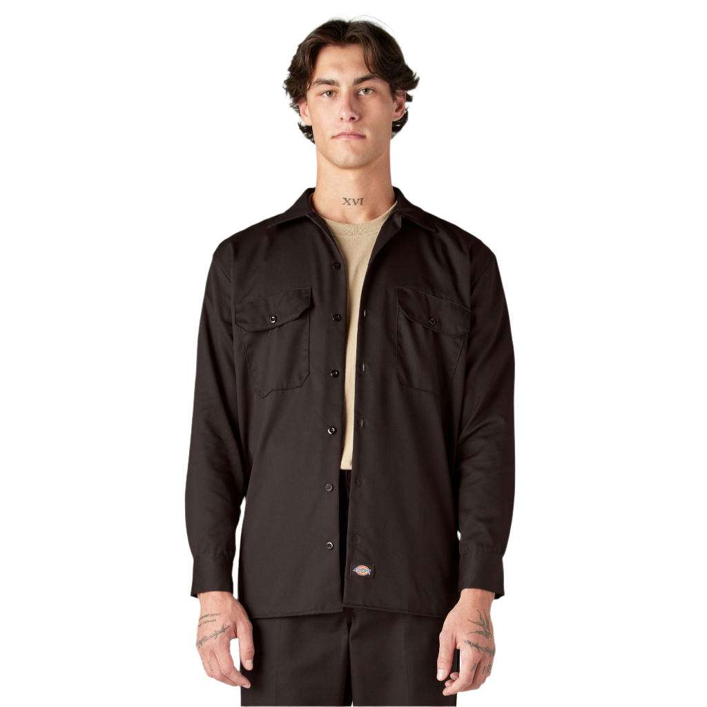 Dickies | Long Sleeve Work Shirt Dark Brown | Shirts XL Dickies | Long Sleeve Work Shirt Dark Brown | Shirts XL