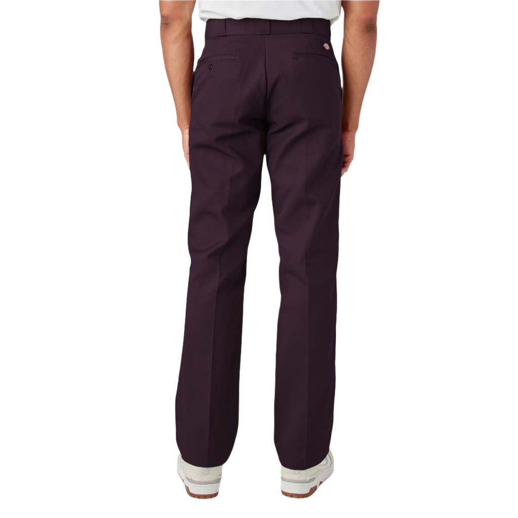 A pair of men's maroon Dickie's Original 874 work pants with a high-rise waist and straight legs.