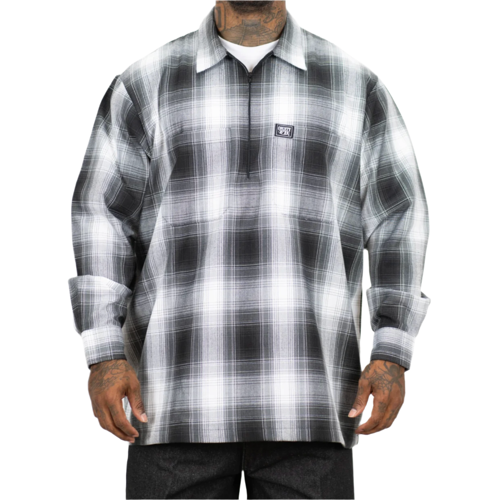 Long Sleeve Checker Zip Shirt Black/White