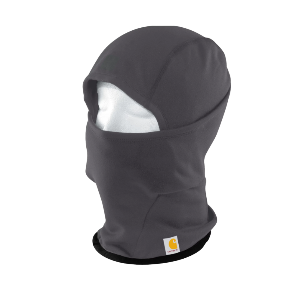 Gray balaclava with a brand logo on a white background