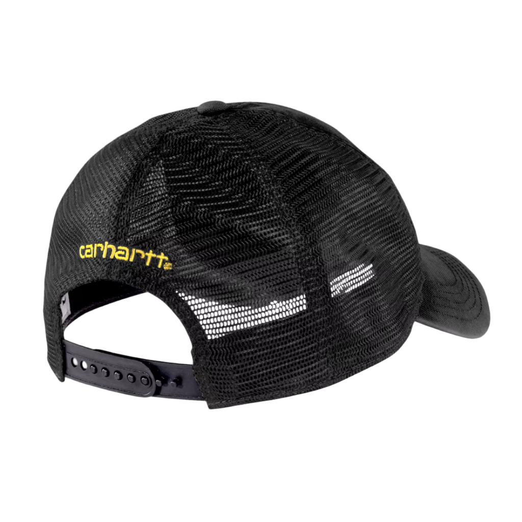 Black mesh cap with Carhartt logo on a white background