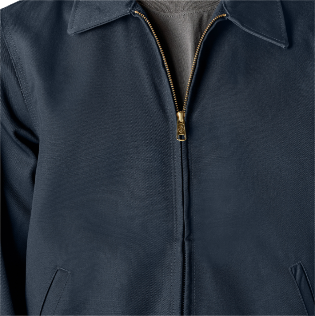 Close up photos of brass zipper on Eisenhower Jacket
