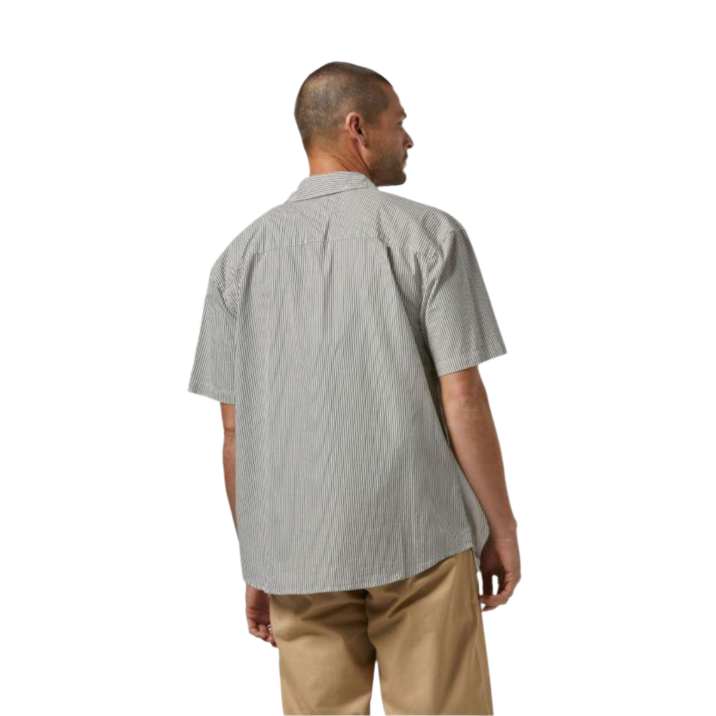 Builders Auto S/S Woven Black/ Off White Stripe