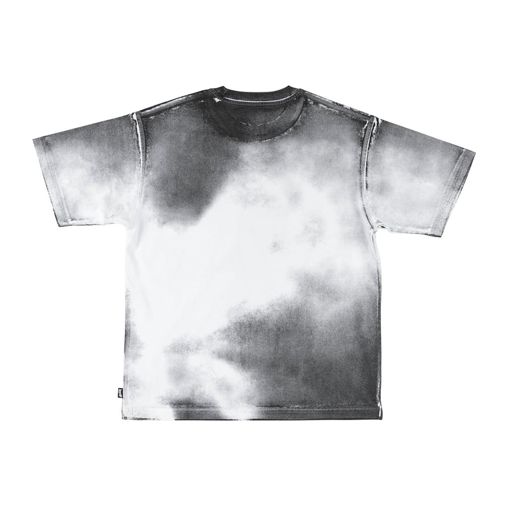 Black and white tie-dye t-shirt on a white background