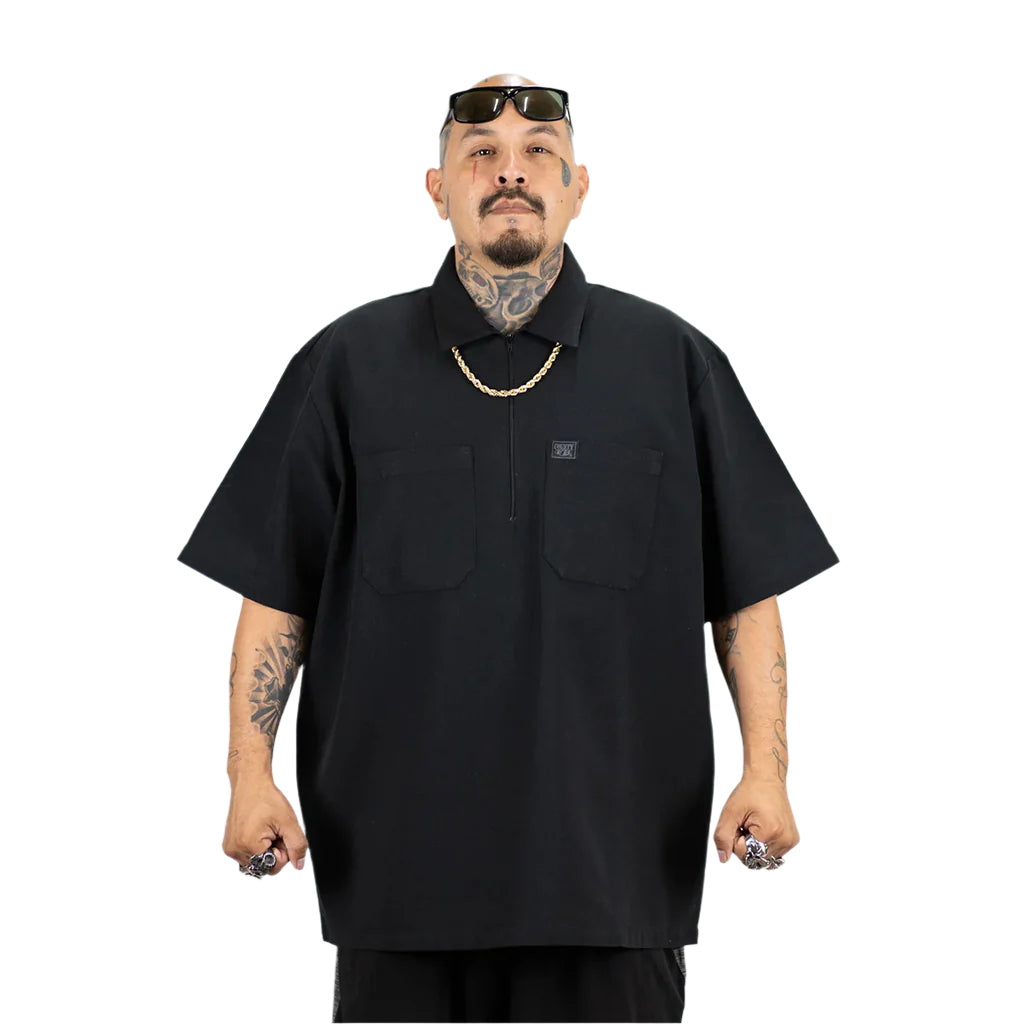 Short Sleeve Zip Shirt Black