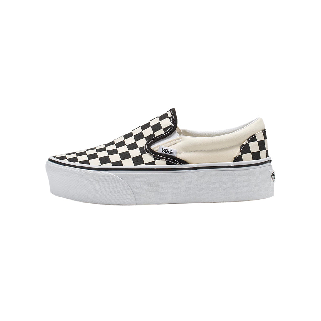 Vans slip-on sneaker with black and white checkered pattern on a white background