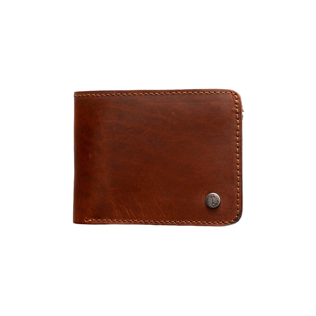 Brown Leather Traditional bi-fold wallet on a white background