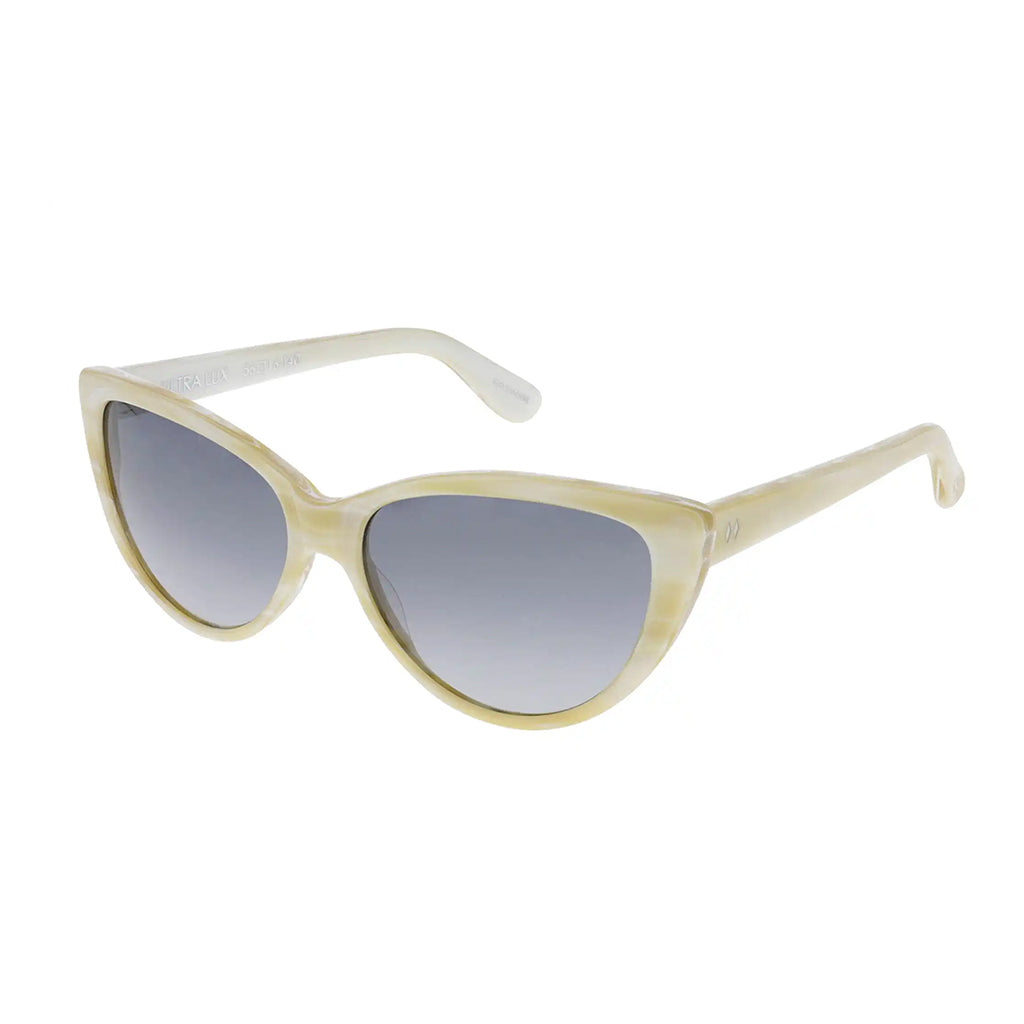 Beige sunglasses with a white frame on a white background