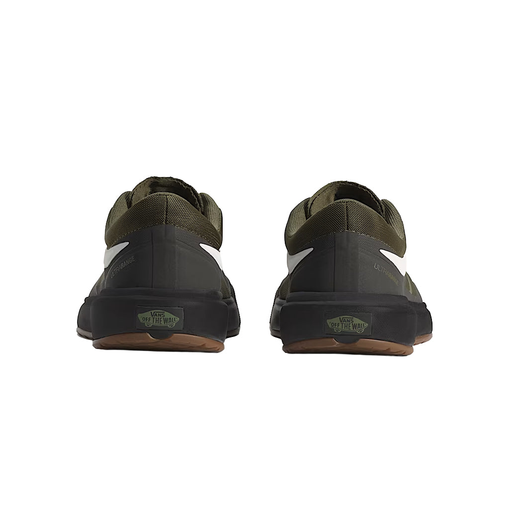 Pair of black and green shoes on a white background