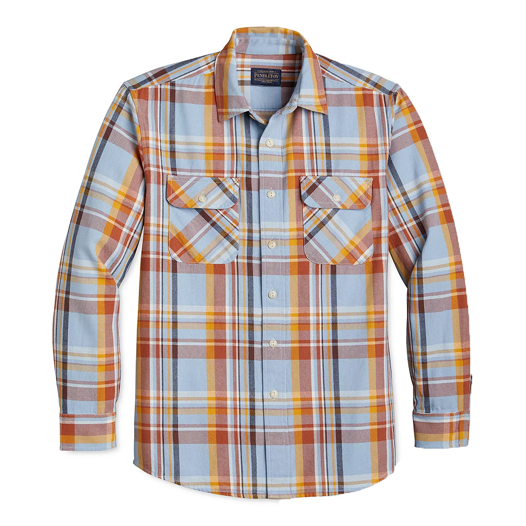 Beach Shack Shirt Light Blue/Rust/Gold Plaid