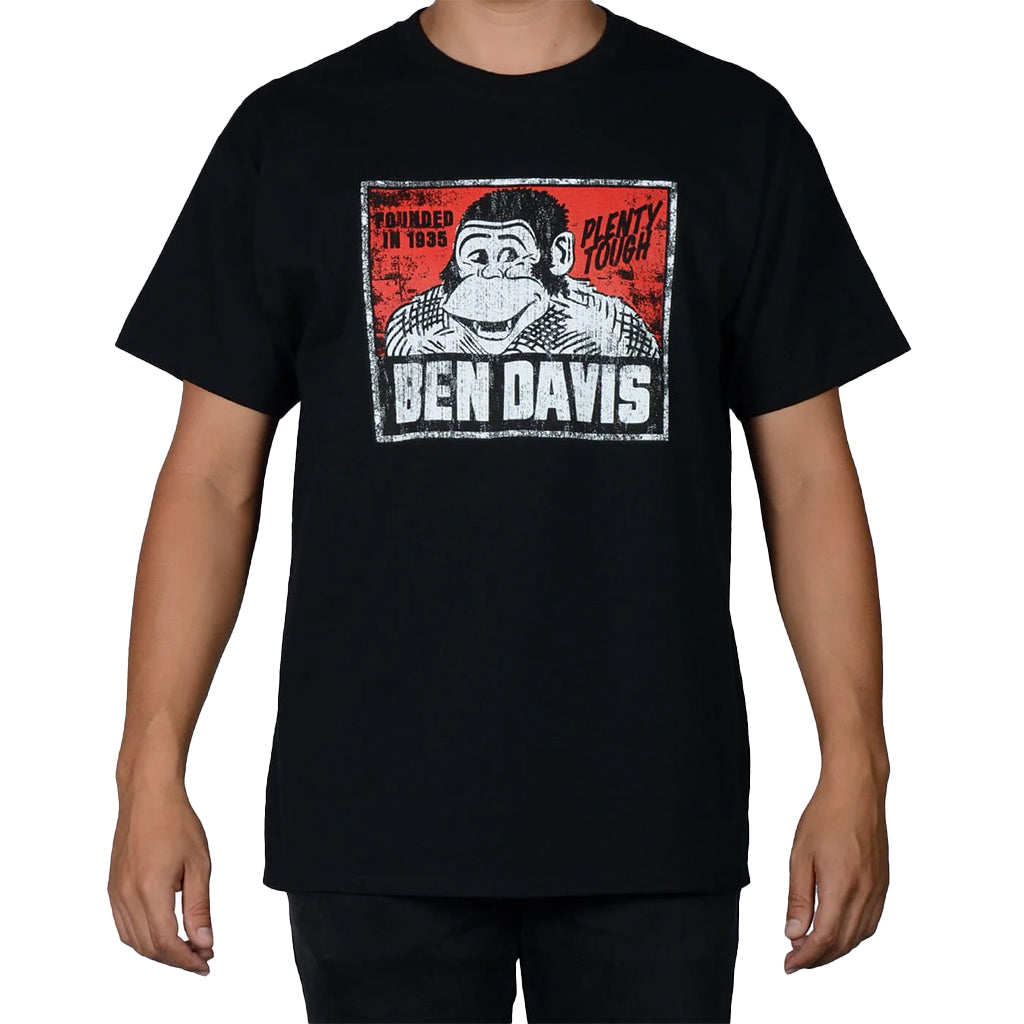 Black t-shirt with Ben Davis graphic design on a white background