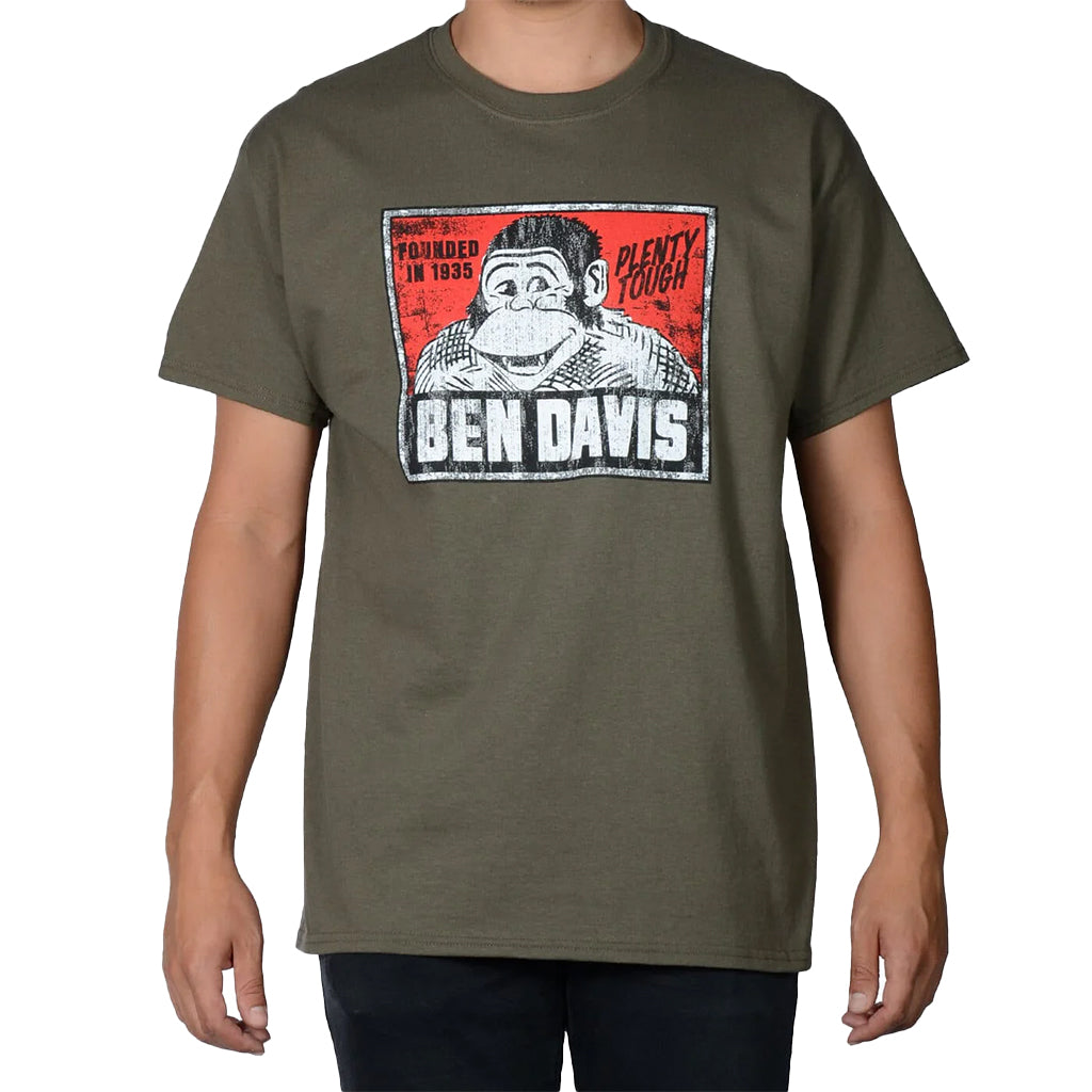 Green t-shirt with a graphic design and 'Ben Davis' text on a white background