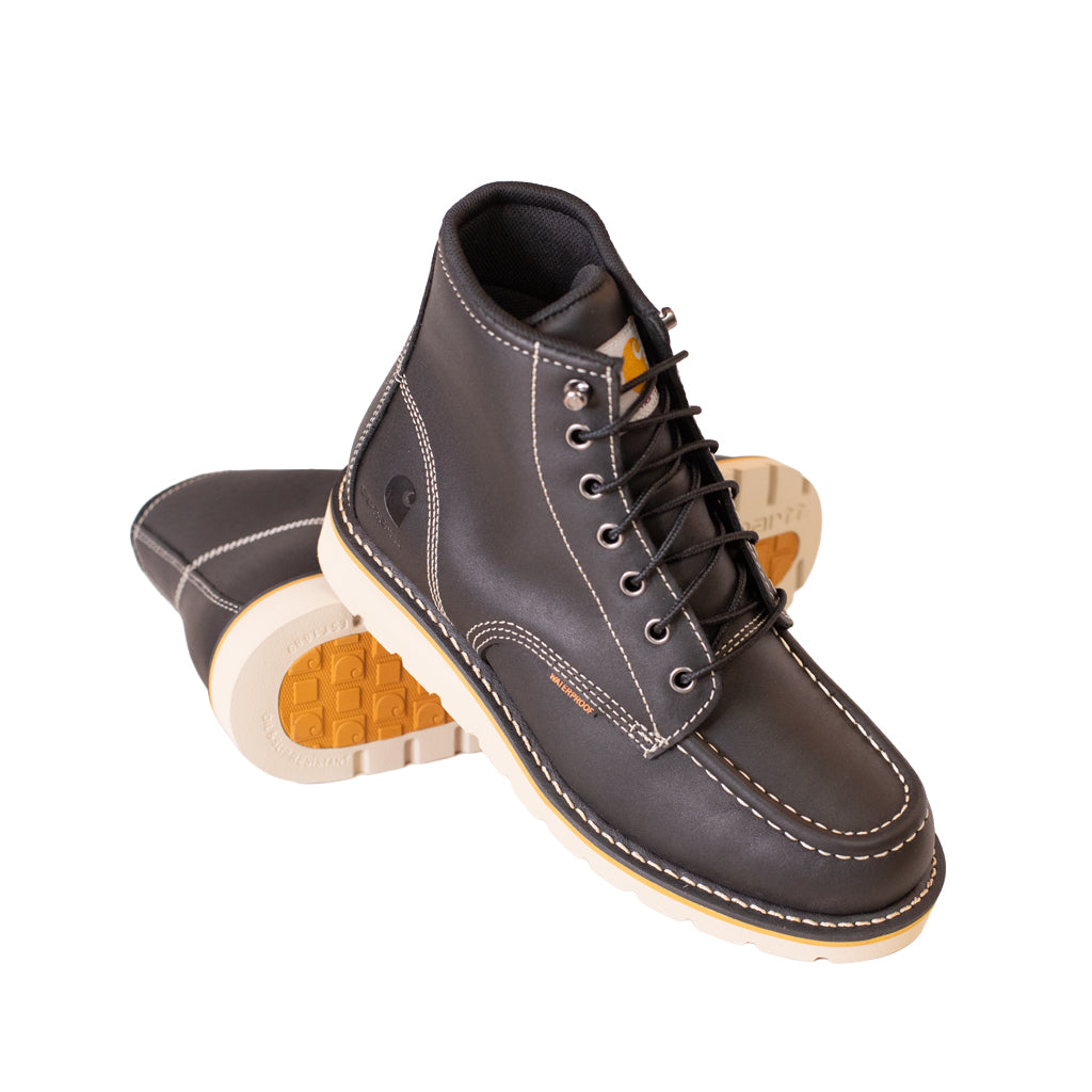 Dark brown leather boot with white sole on a white background