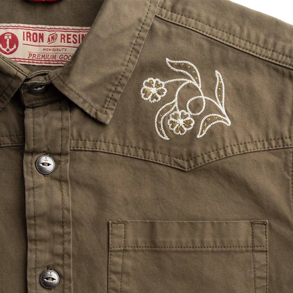 Brown jacket with floral embroidery and Iron & Resin label