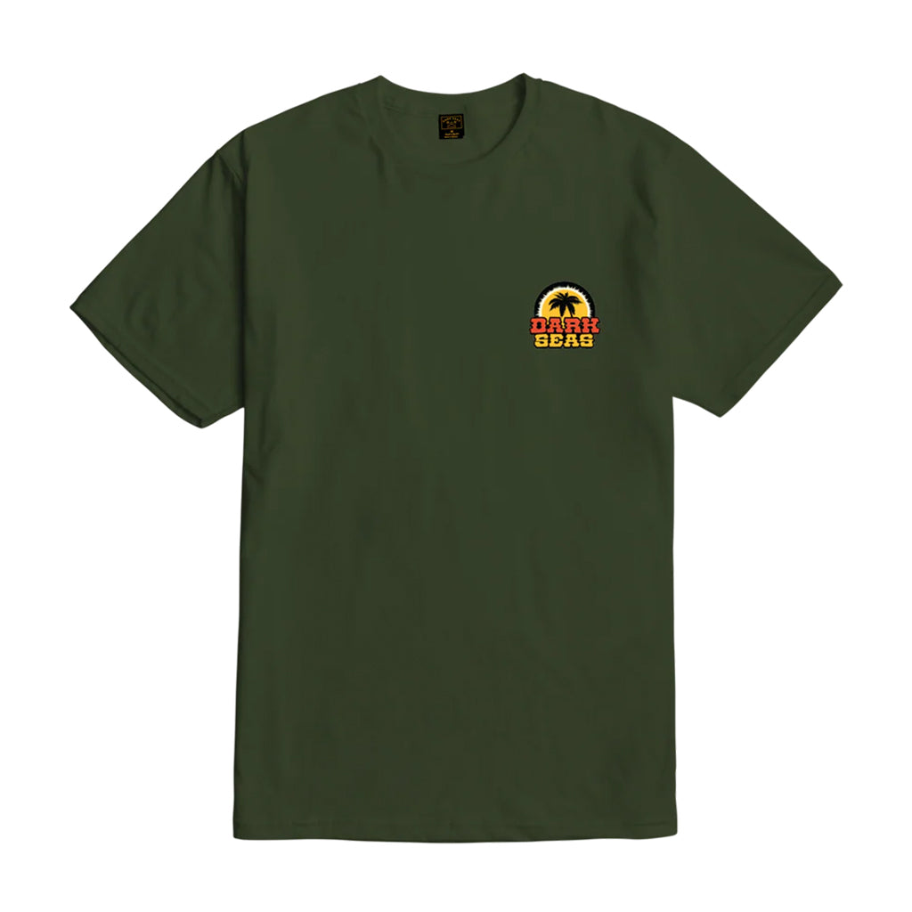 Green t-shirt with a logo on the chest against a white background