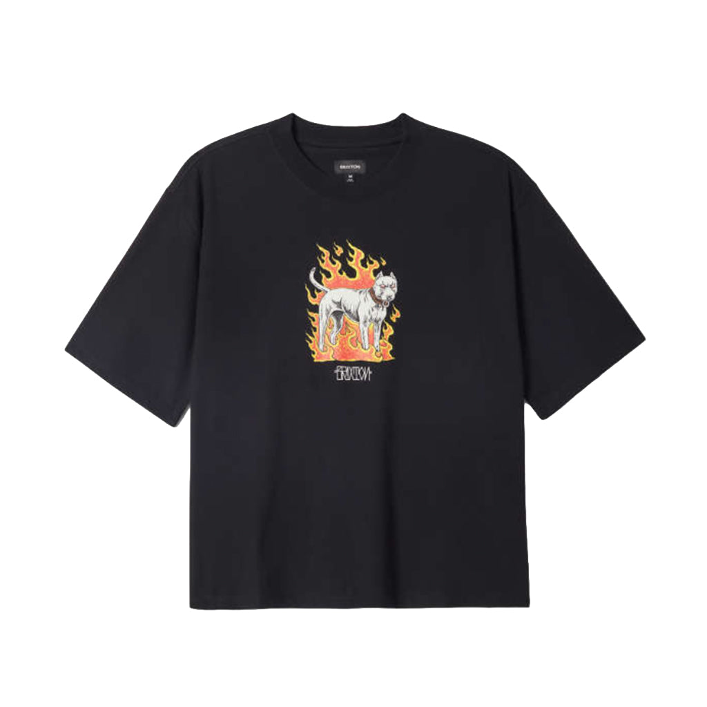 Black t-shirt with a dog design on a white background