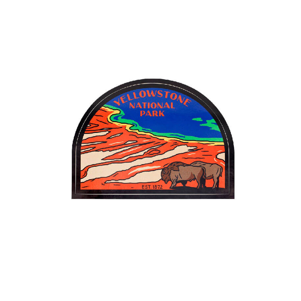 Yellowstone National Park patch with a bear and colorful landscape design on a white background