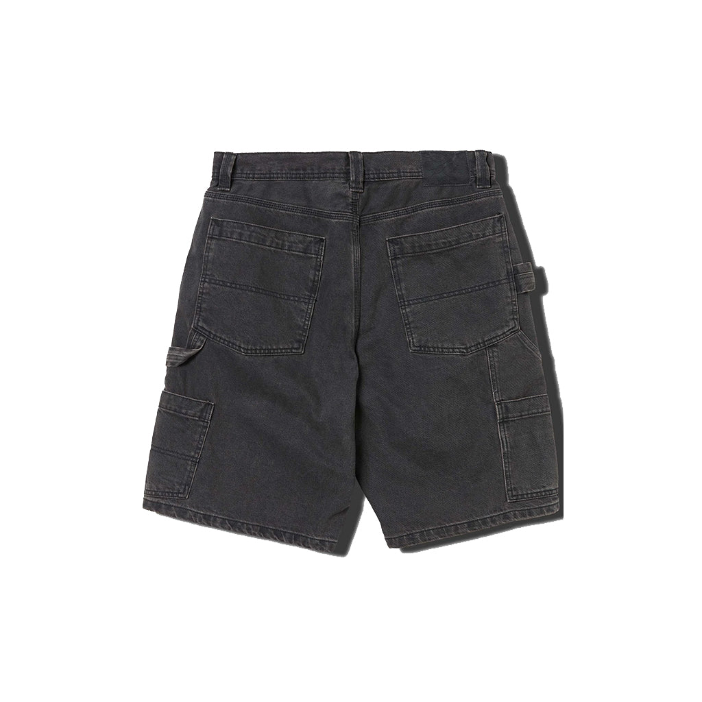 Black cargo shorts on a white background