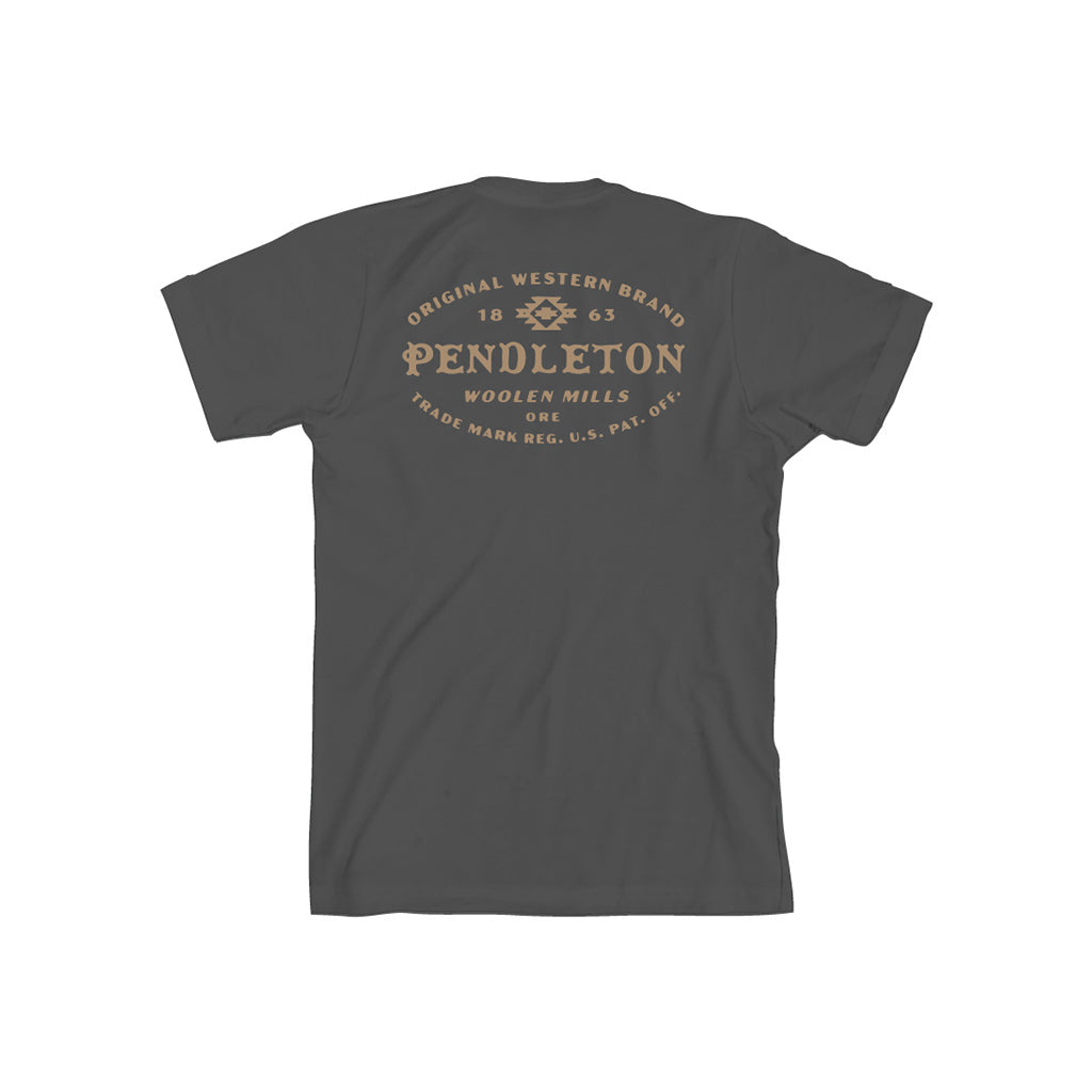 Gray t-shirt with Pendleton logo on the back against a white background