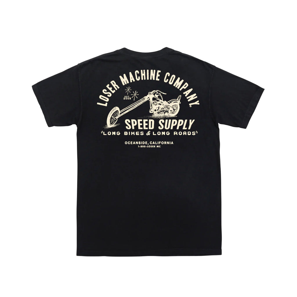 motorcycle graphic on a black shirt on a white background