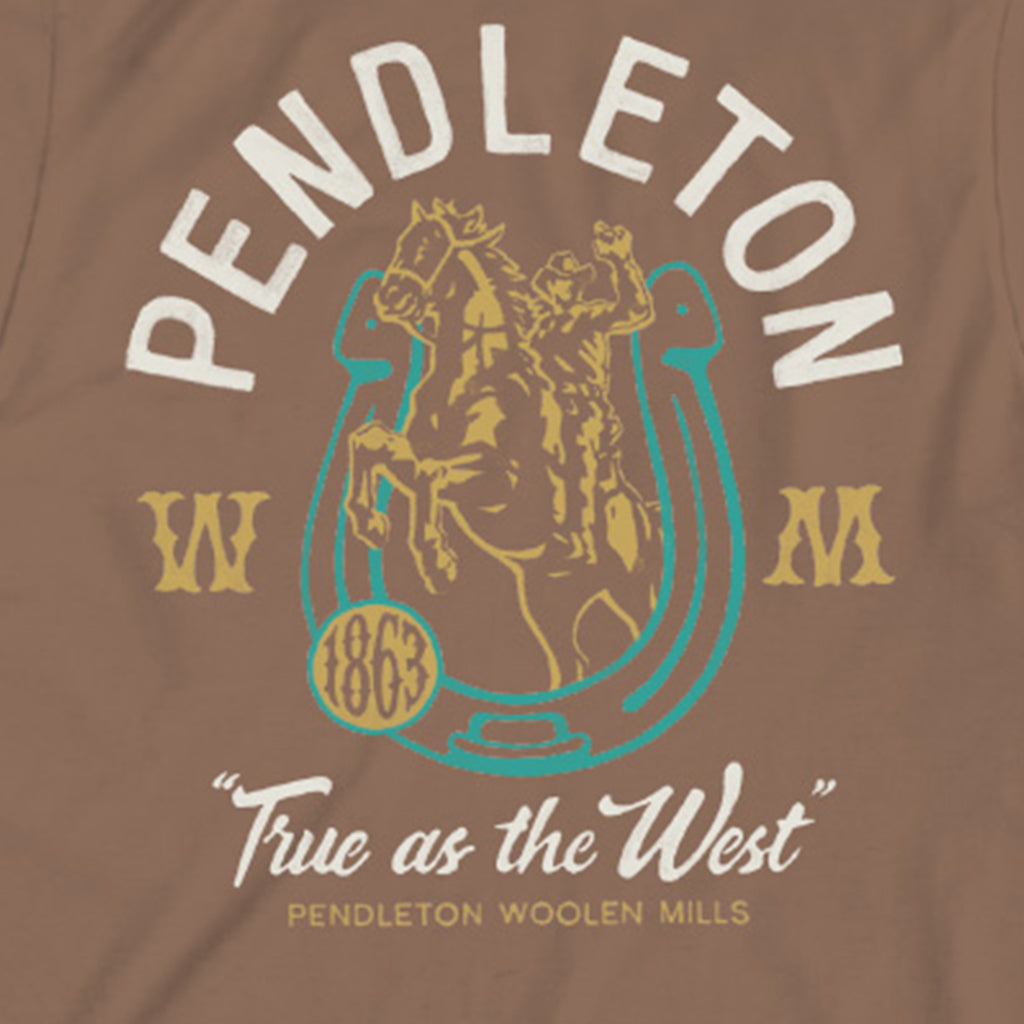 Pendleton Woolen Mills logo on a brown background
