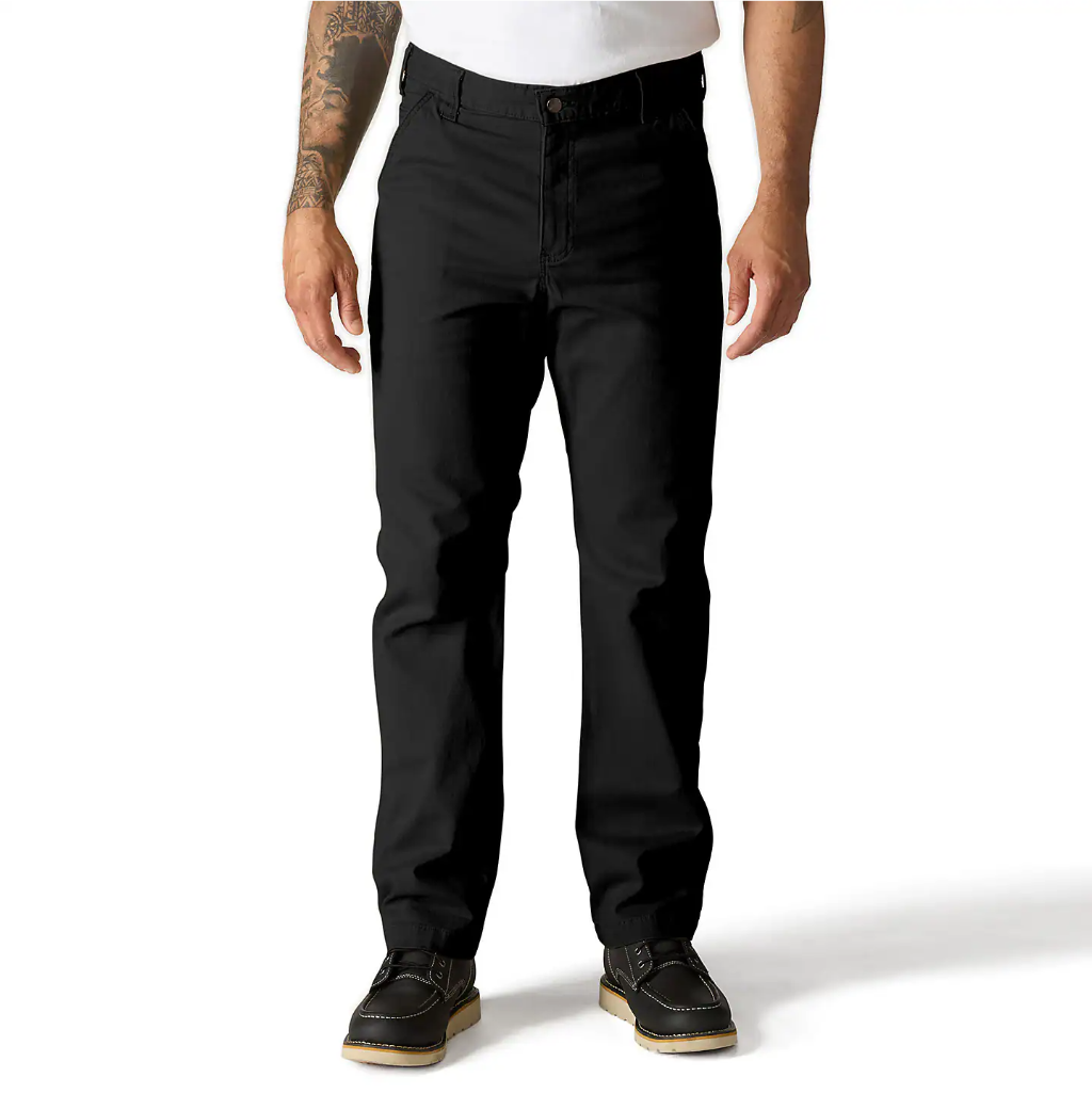 Person wearing black pants on a white background