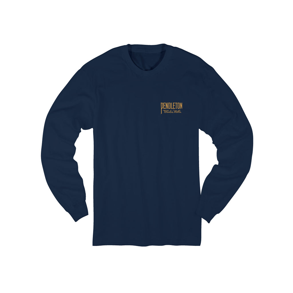 Navy long-sleeve shirt with Pendleton logo on a white background