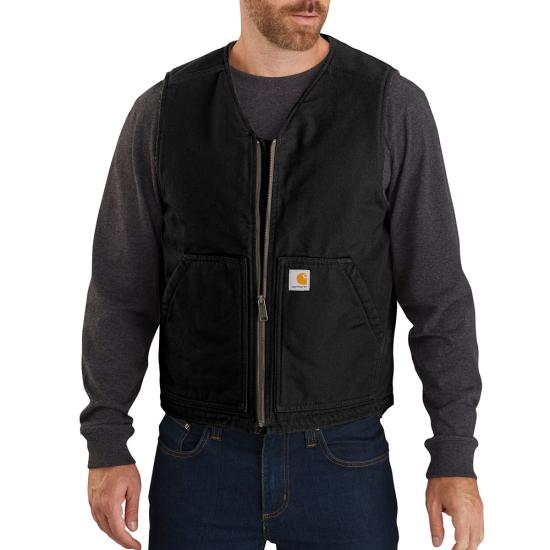Washed Duck Sherpa-Lined Vest Black
