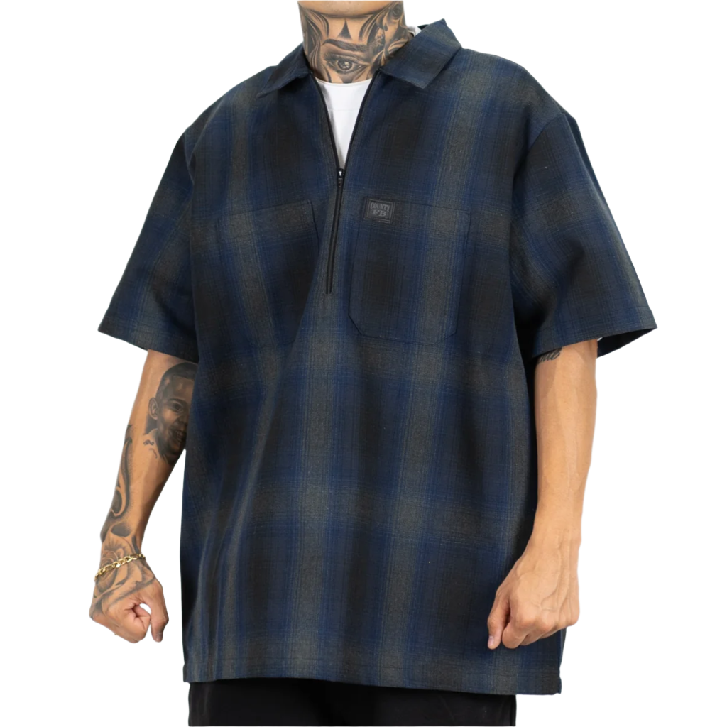 Short Sleeve Checker Zip Royal/Black/Grey