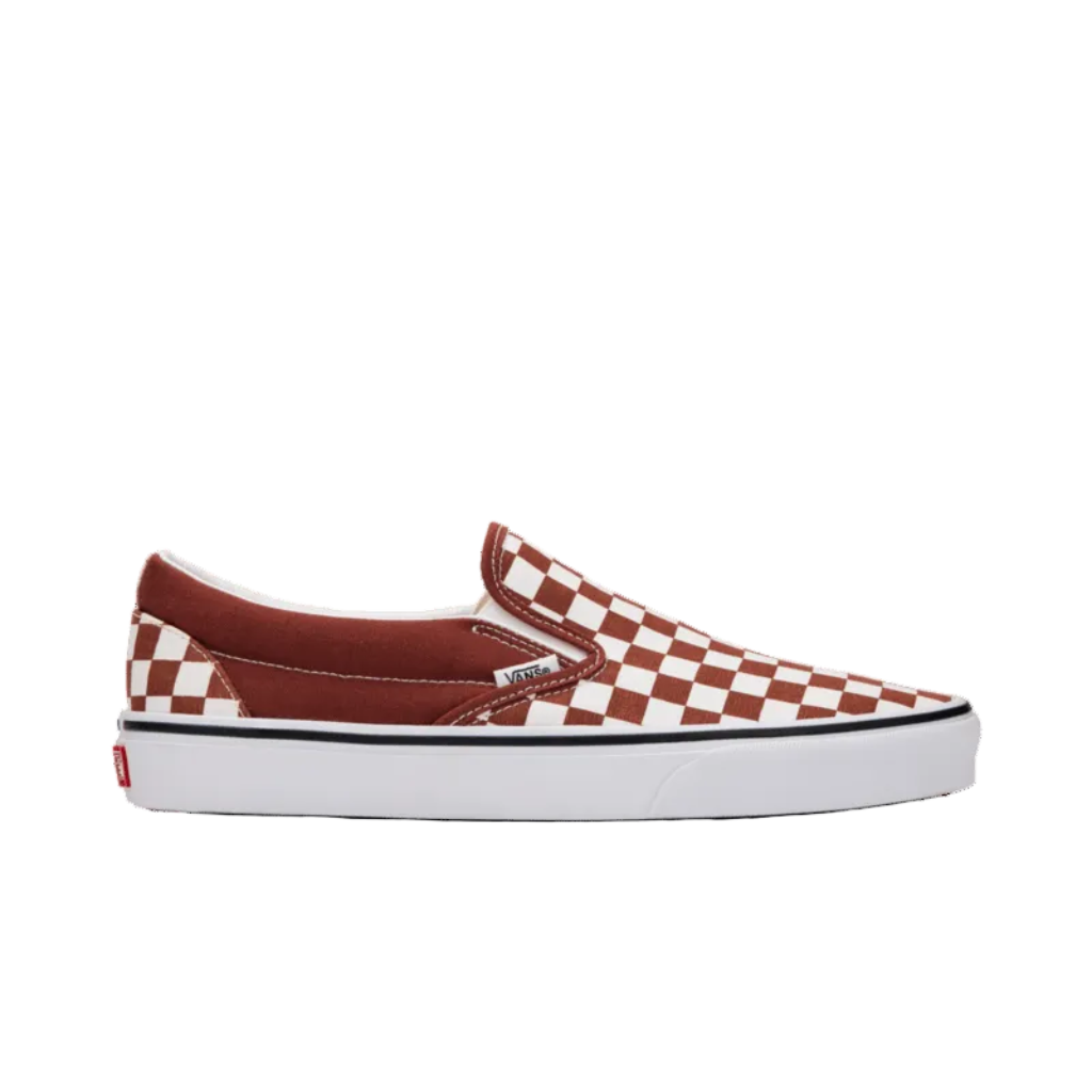 Checkerboard patterned slip-on shoe on a white background