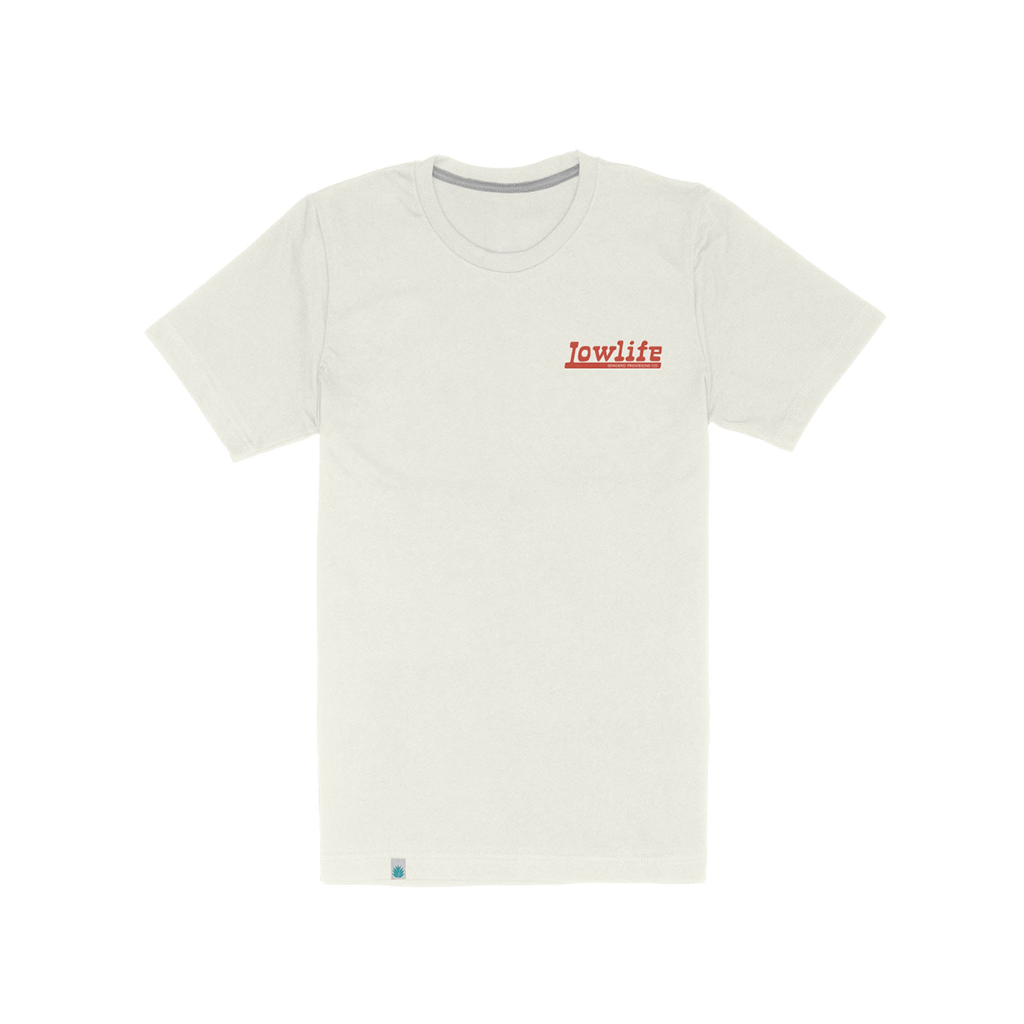 White t-shirt with 'Jowlife' text on a white background