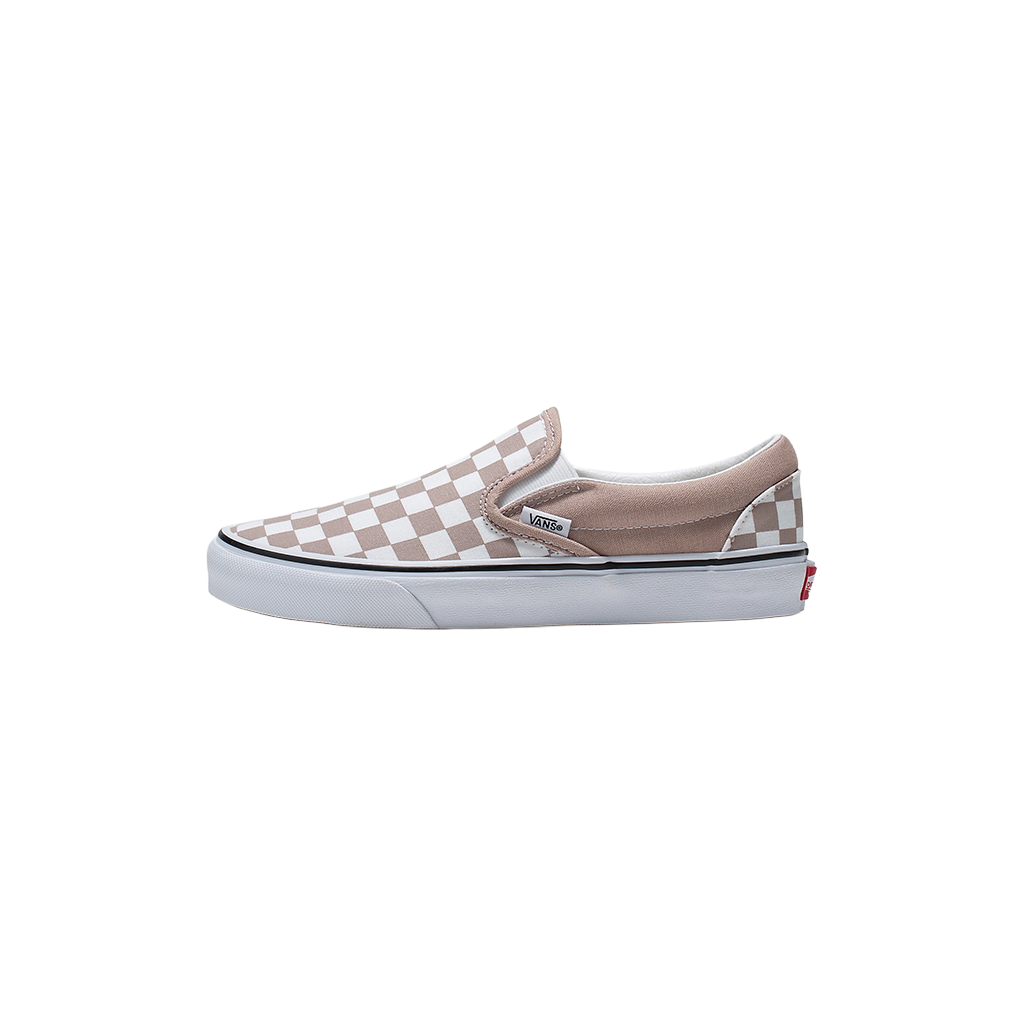 Checkerboard patterned slip-on shoe on a white background