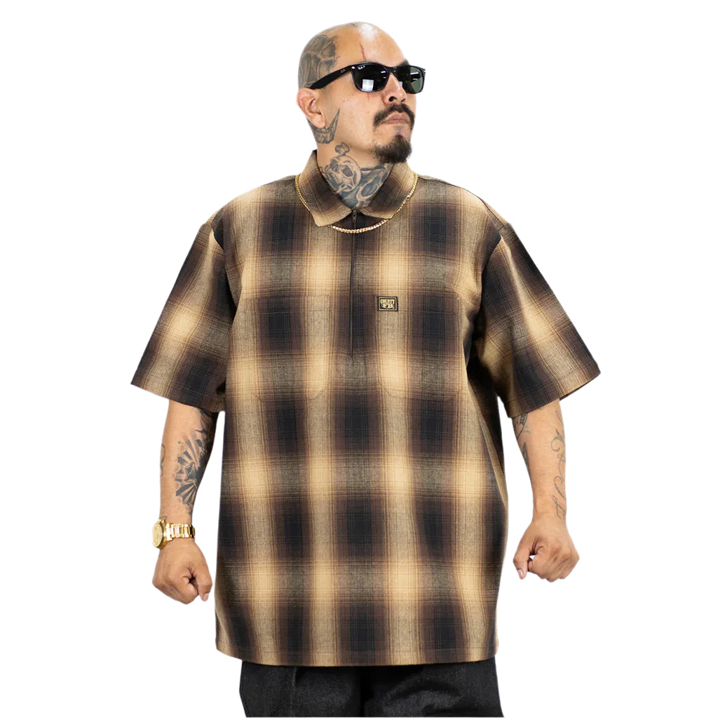 Short Sleeve Checker Zip Black/Tan