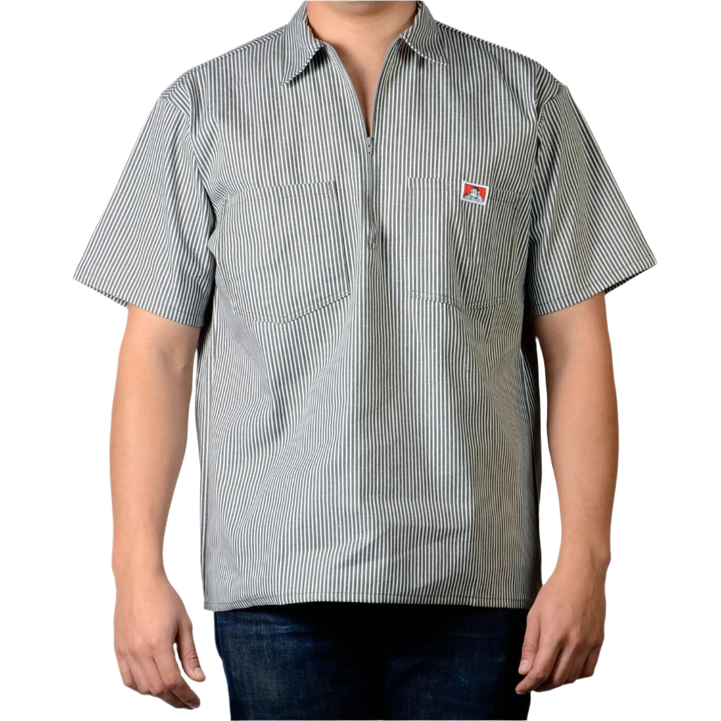 Half Zip Short Sleeve Green Stripe