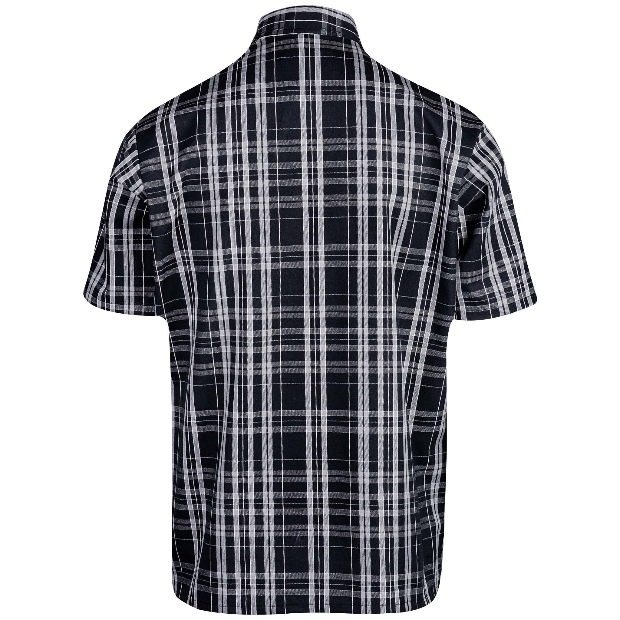 Half Zip Short Sleeve Black & White Plaid Back