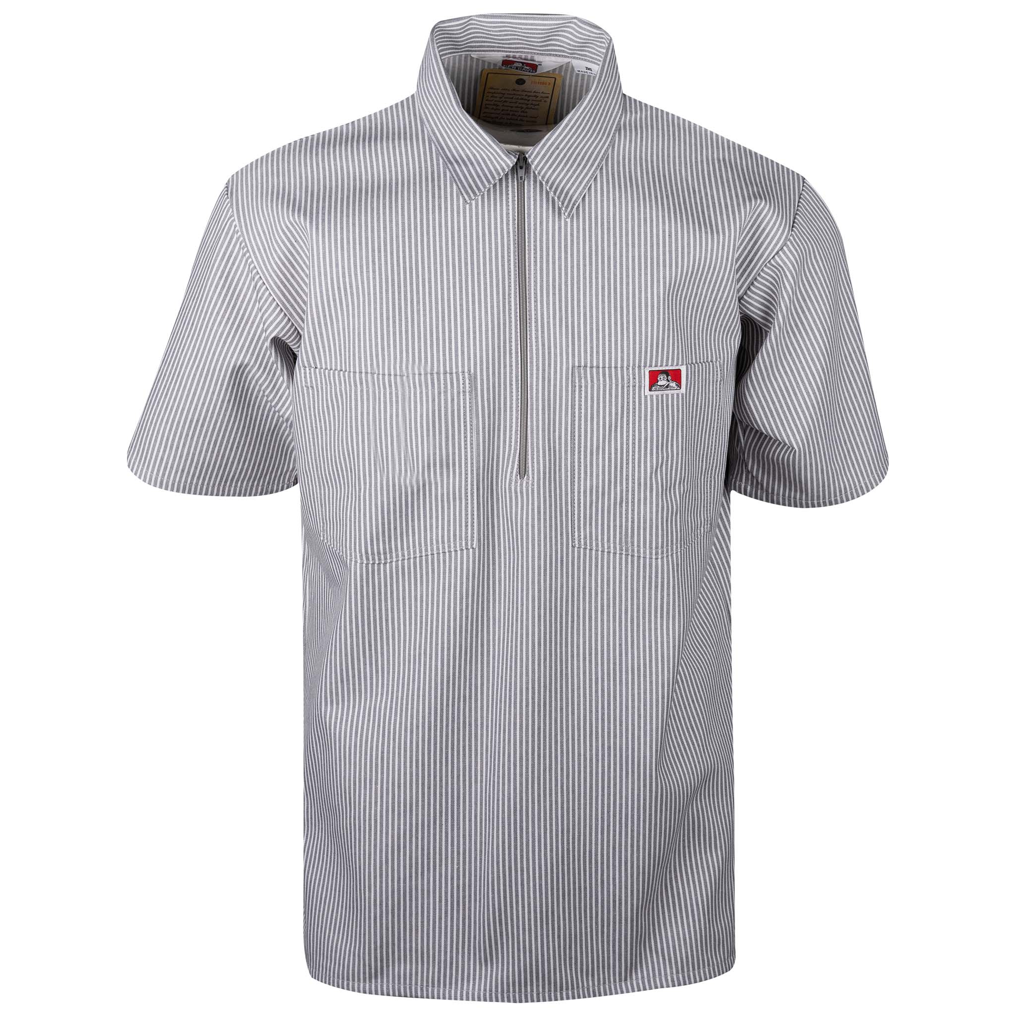 Half Zip Short Sleeve Grey Stripe Front