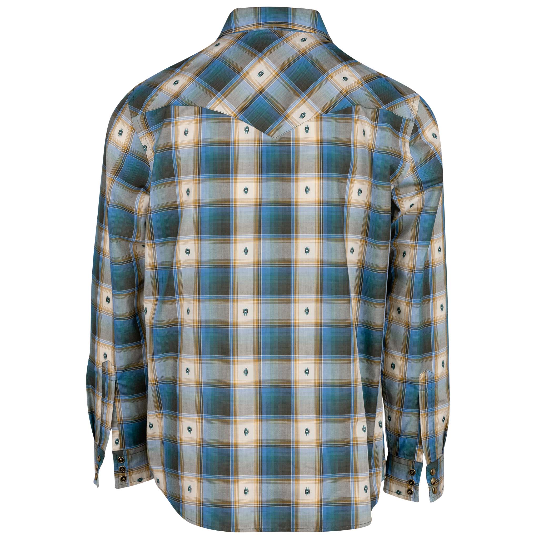 Frontier Long Sleeve Western Shirt Blue Tan Back