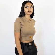 Charlie Brown S/S Crop Top Solid Tan