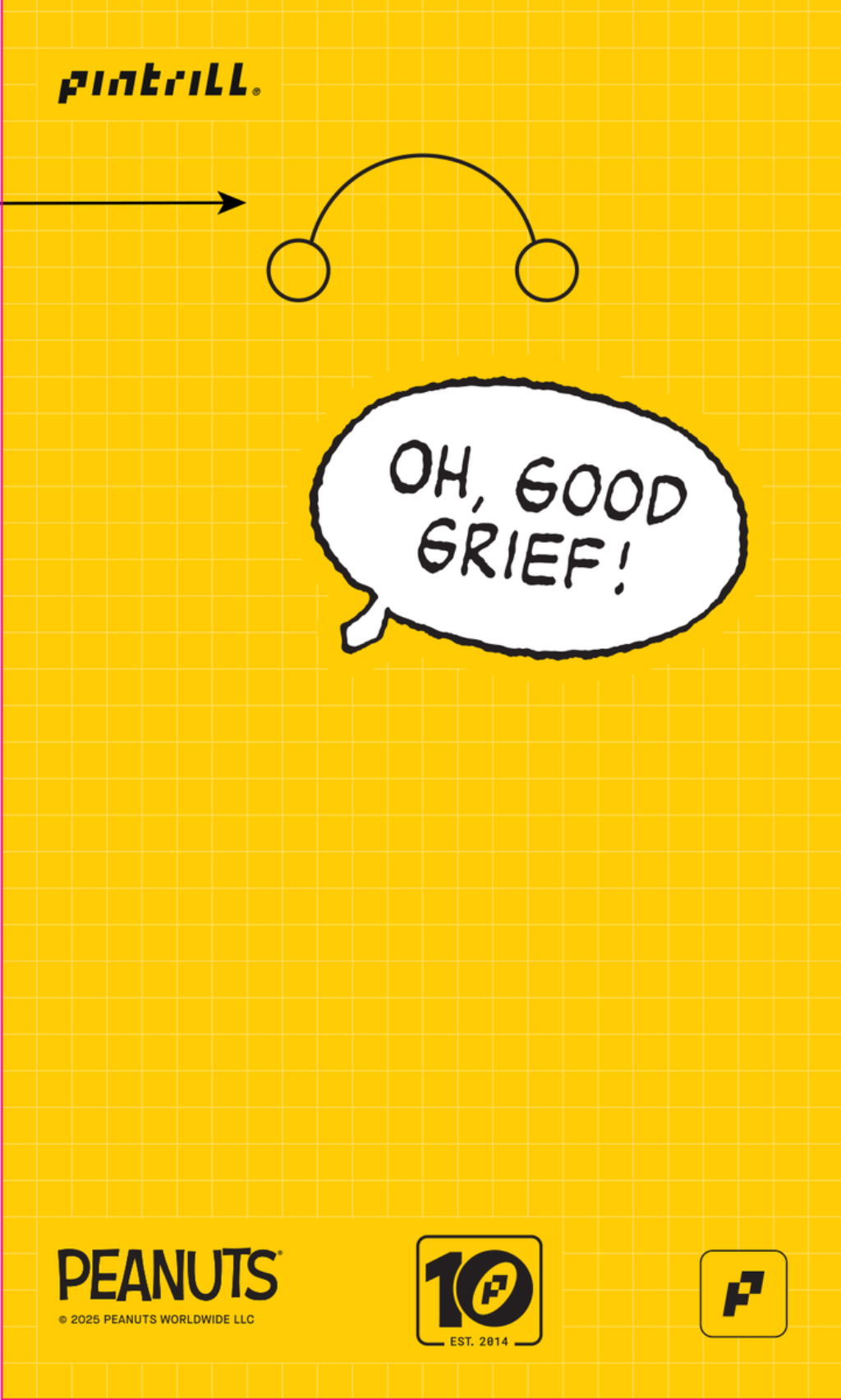Yellow background with a speech bubble saying 'Oh, Good Grief!' and Peanuts branding.