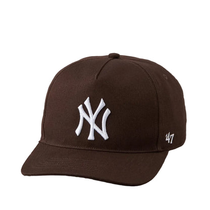 Brown baseball cap with white logo on a white background