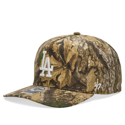 Camouflage baseball cap with LA Dodgers logo on a white background