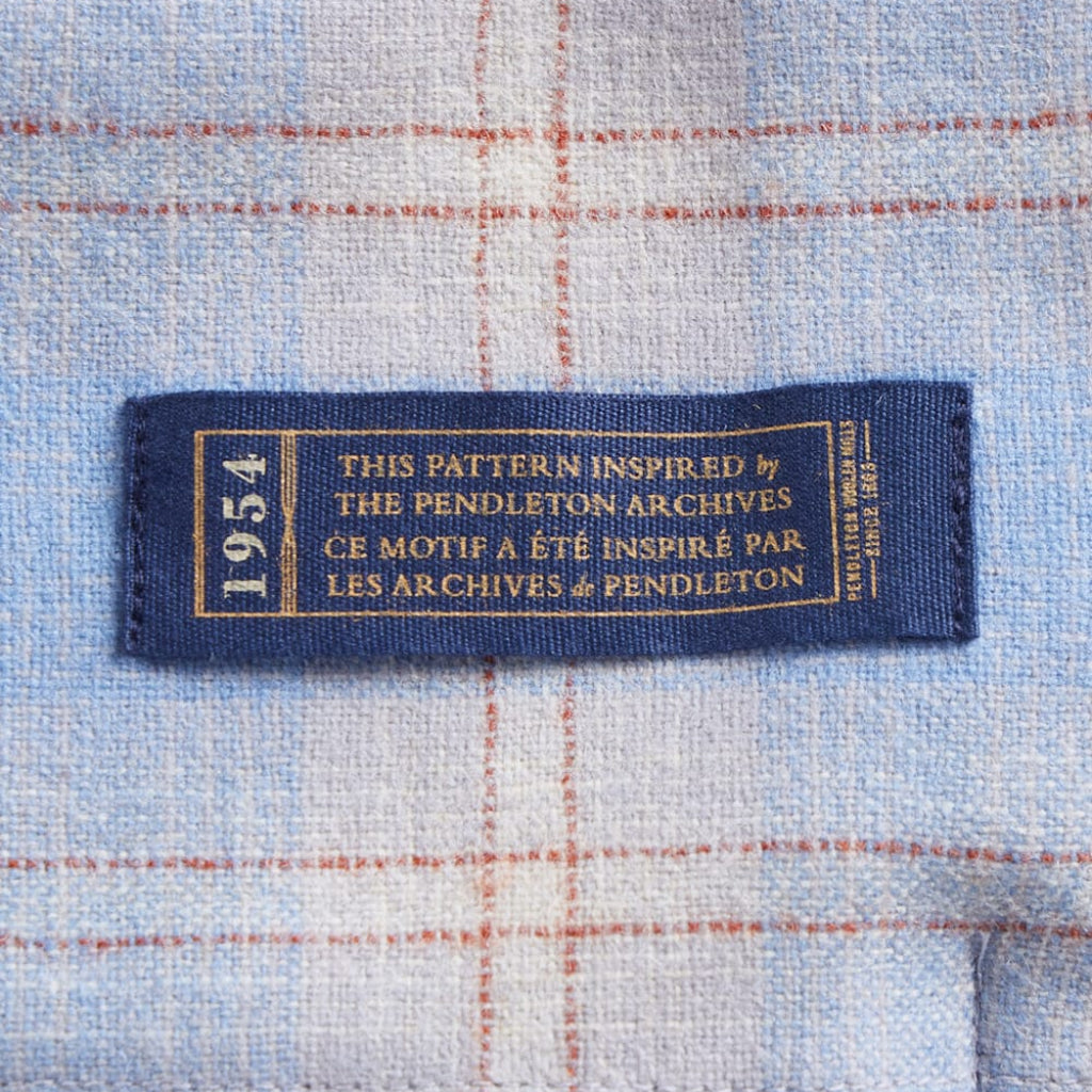 Textile label on a plaid fabric with 'Pendleton' branding