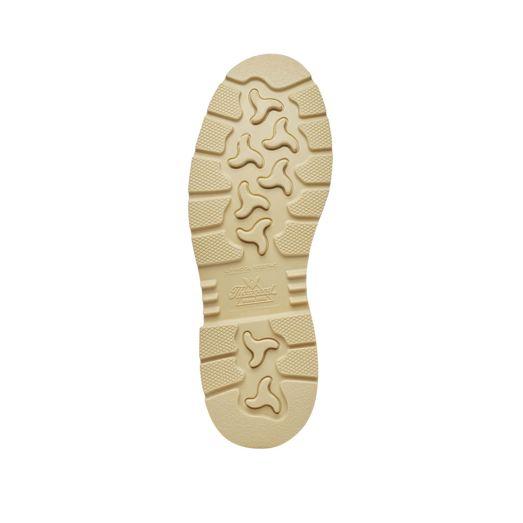 Beige sole of a shoe with tread pattern on a white background