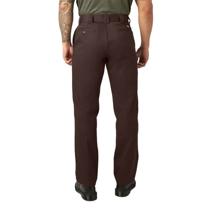 Brown pants worn by a person on a white background