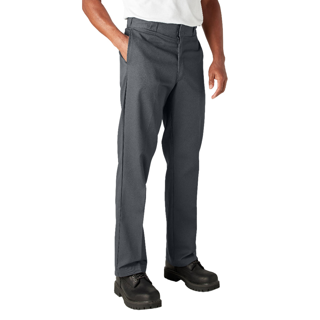 Person wearing gray pants on a white background