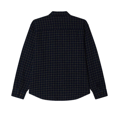 Navy checkered shirt on a white background