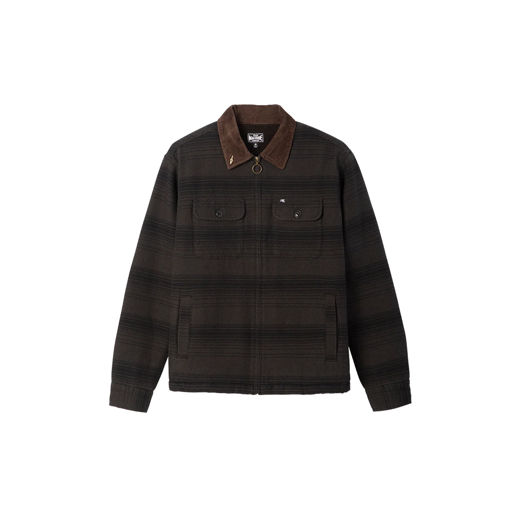 Brown plaid jacket with a brown collar on a white background