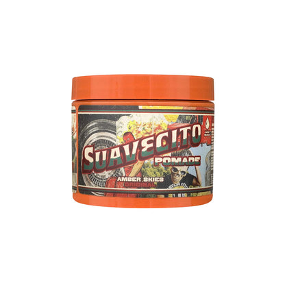 Jar of Suavecito Pomade with colorful label on a white background