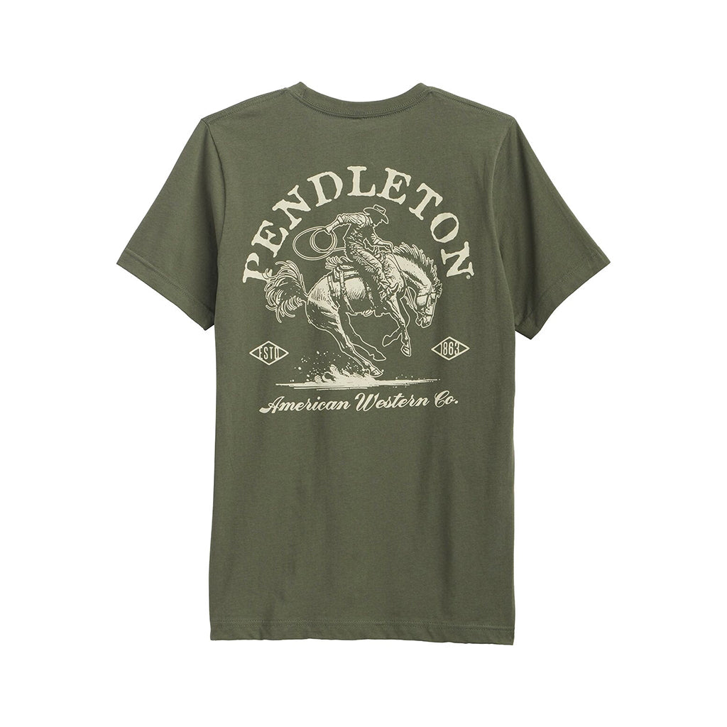 Green t-shirt with white graphic and 'Pendleton' text on a white background