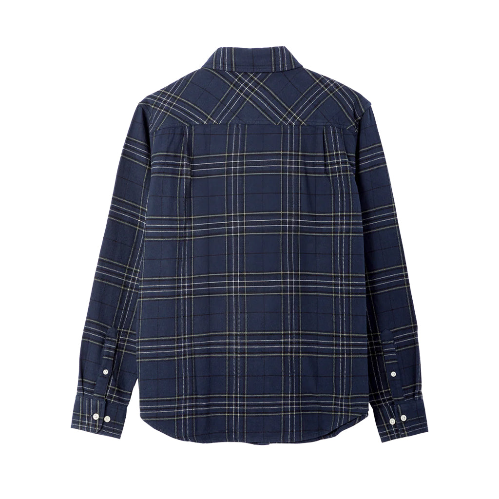 Navy plaid shirt on a white background